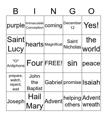Advent Bingo Card