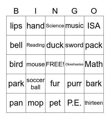 Find the Word Bingo Card