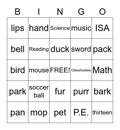Find the Word Bingo Card