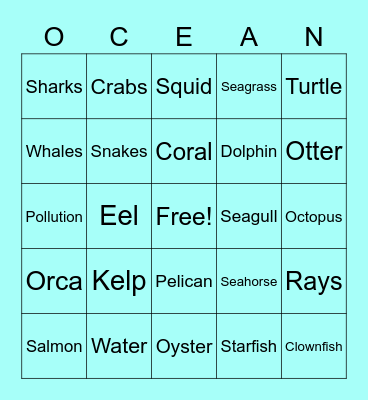 The Ocean Bingo Card