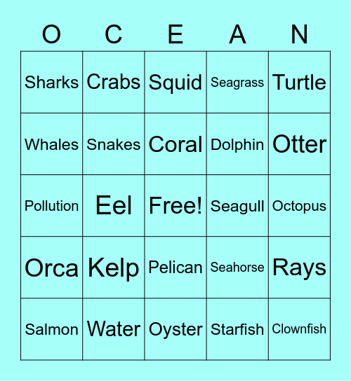 The Ocean Bingo Card