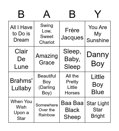 Lullaby Bingo! Bingo Card