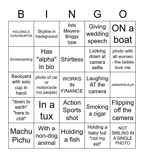 Shi-Bingo! Dudes Edition Bingo Card