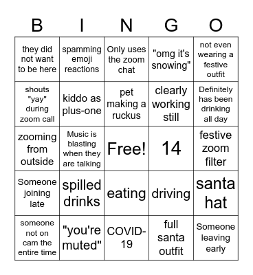 HOLIDAY DISASTER ARTIST Bingo Card