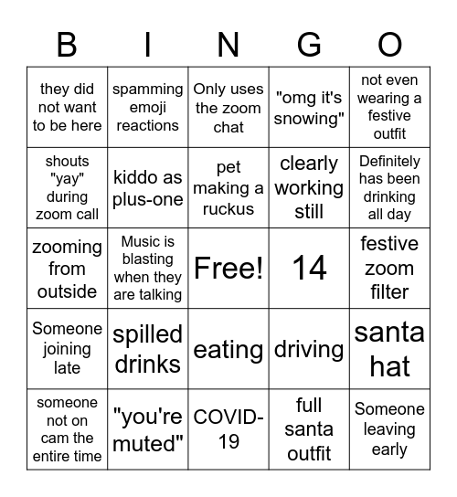 HOLIDAY DISASTER ARTIST Bingo Card