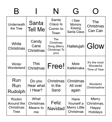 Christmas Music Bingo Card