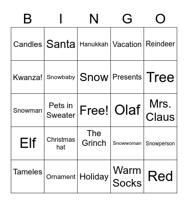 Holiday Zoom Bingo Card