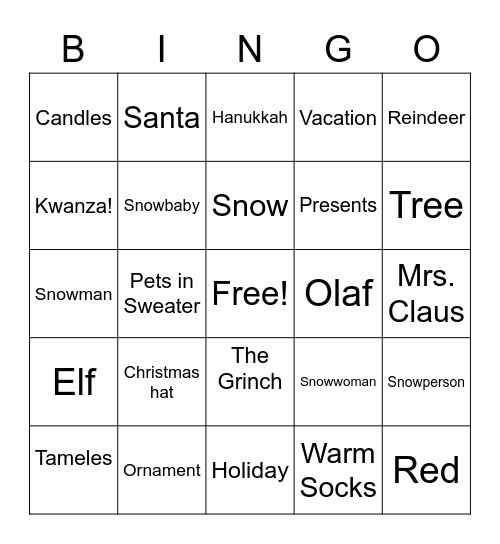 Holiday Zoom Bingo Card
