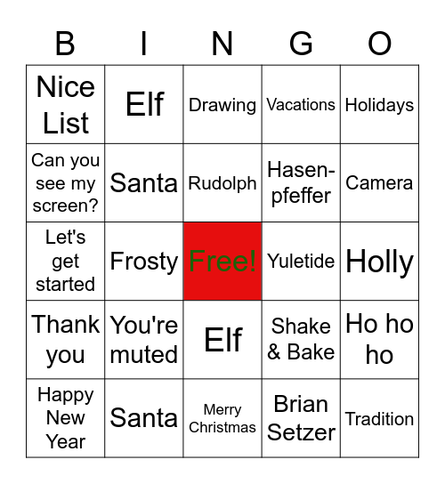 WAS Virtual Holiday Bingo Card