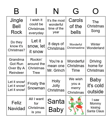 A Not - So - Silent Night Bingo Card