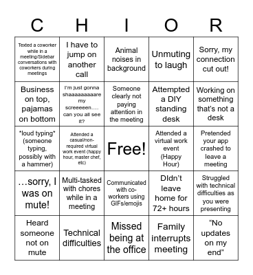 CHIOR Holiday Bingo Card