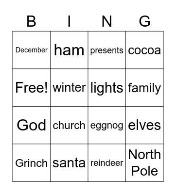 Christmas Bingo Card