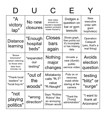 Ducey Press Conference Bingo Card