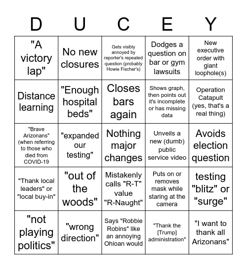 Ducey Press Conference Bingo Card