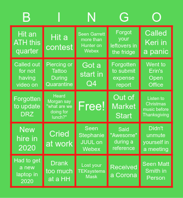 Holiday Party Bingo Card