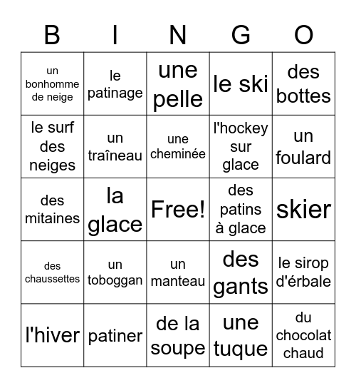 Winter Vocabulary Bingo Card