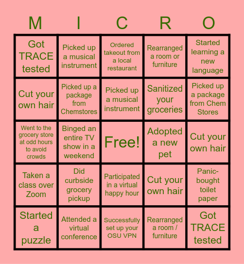 Microbiology Holiday Gathering Bingo Card