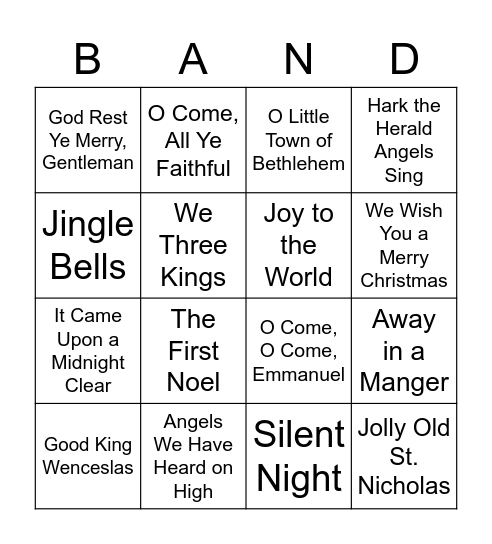 GMS Band Christmas Carol Bingo Card