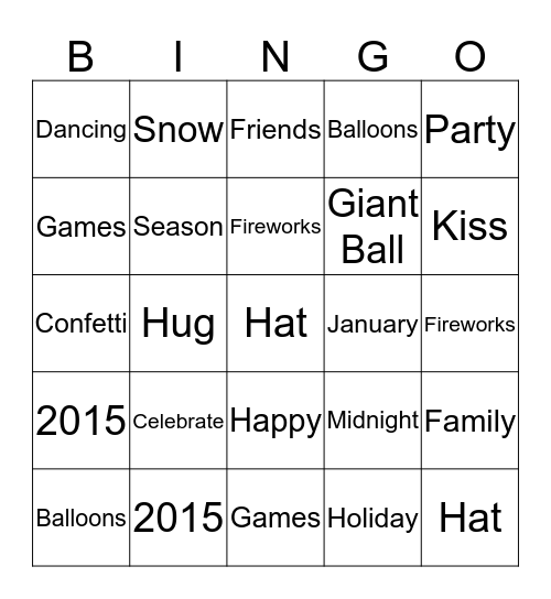 New Year's Eve Bingo Card