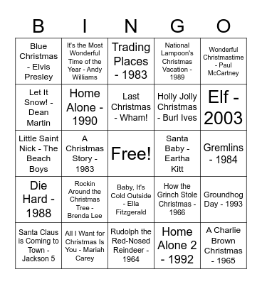 Holiday Bingo Card