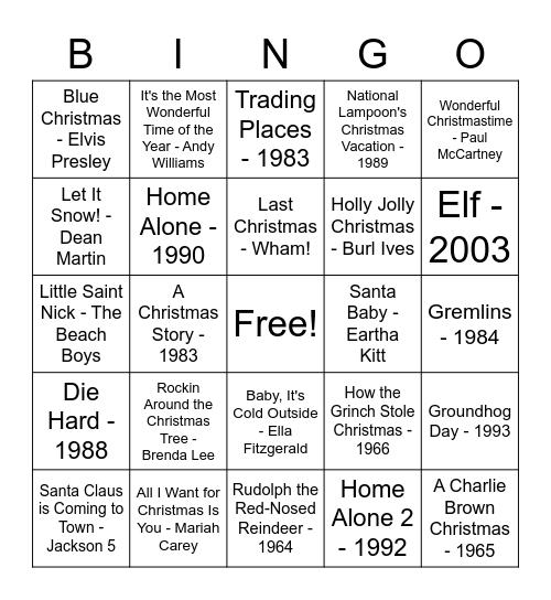 Holiday Bingo Card