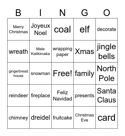 2023 Holiday Bingo ! Bingo Card