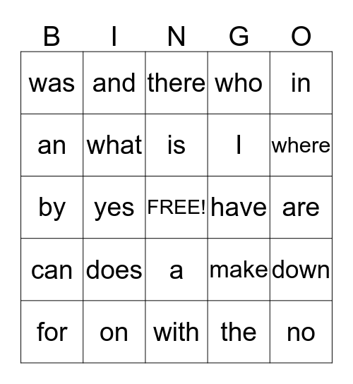 Units 1 & 2 Bingo Card