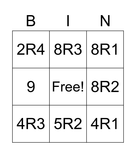 Division Bingo Card