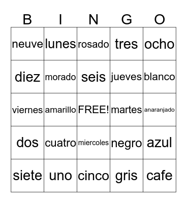 Spanish Bingo Card