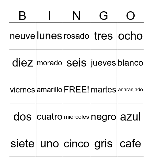 Spanish Bingo Card