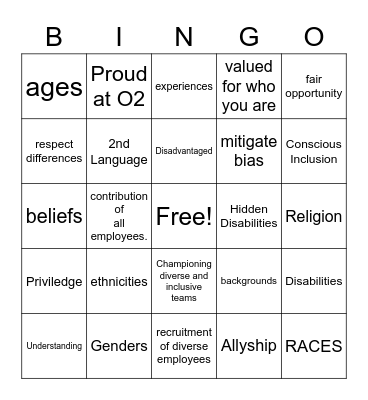 Diversity & Inclusion O2 Bingo Card