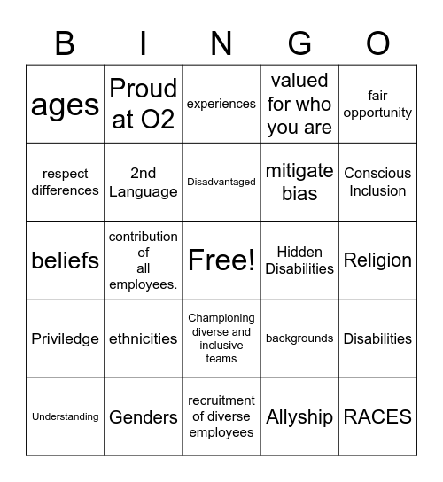 Diversity & Inclusion O2 Bingo Card