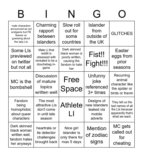 LITG S4 Bingo Card