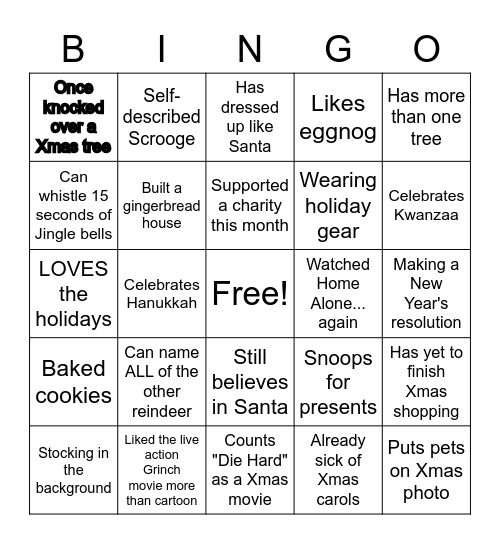 Virtual Holiday Party Bingo Card