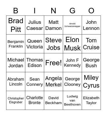 Famous People Bingo Card