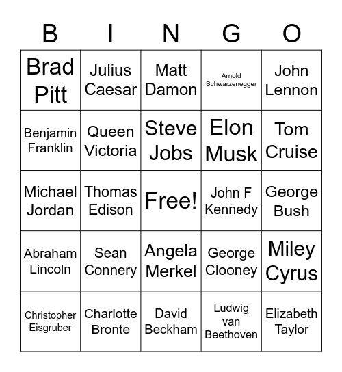 Famous People Bingo Card