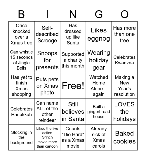 Virtual Holiday Party Bingo Card