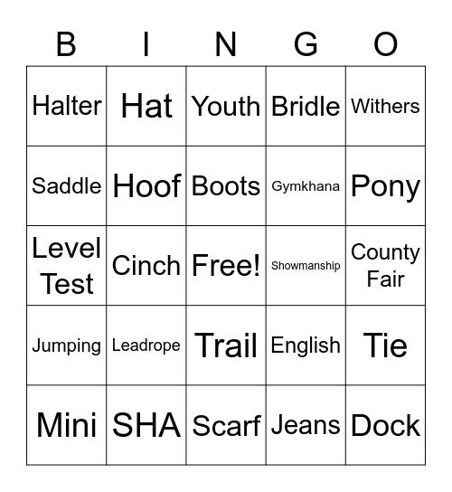 Horsin Around Bingo Card