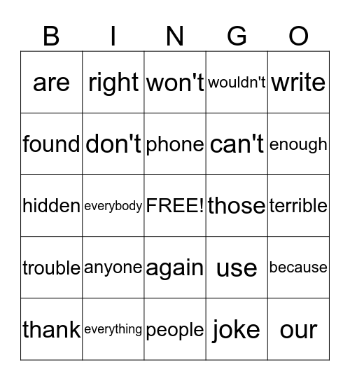 Untitled Bingo Card
