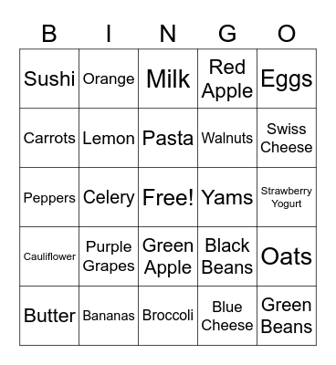 Food Bingo Card