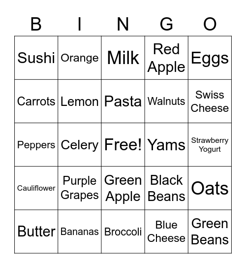 Food Bingo Card