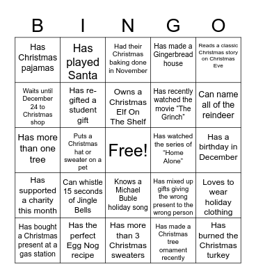 Virtual Holiday BINGO Card