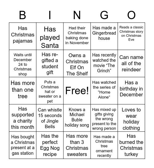 Virtual Holiday BINGO Card