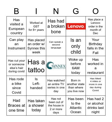 SYNNEX/Lenovo Bingo for GST Bingo Card