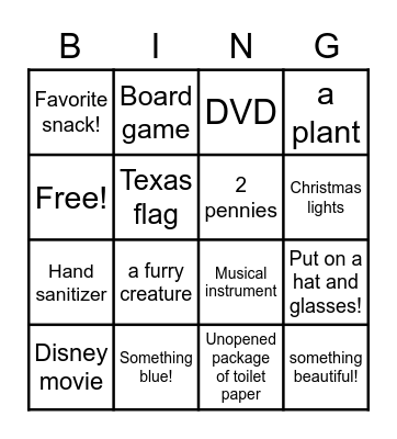 Scavenger Hunt Bingo Card