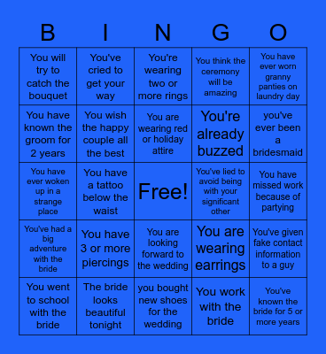 Drink If......... Bridal Shower Bingo Card