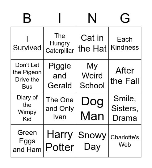 Elementary Literature Bingo Card