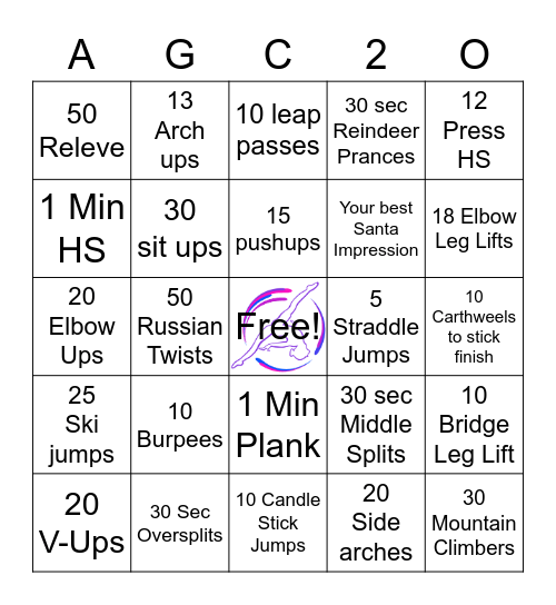 AGC 20 Workout Bingo Card