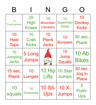 Christmas Fitness BINGO! Bingo Card