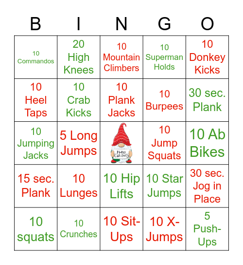 Christmas Fitness BINGO! Bingo Card